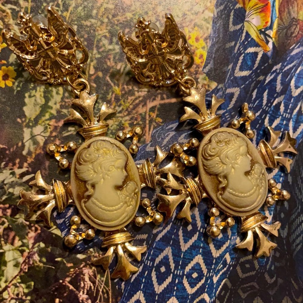 Cameo Gold Tone Earrings